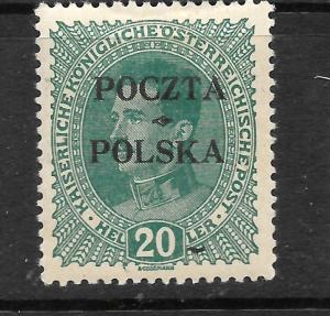 POLAND 1919  20h  GREEN   MLH  SIGNED OFFSET REV  Sc 57  