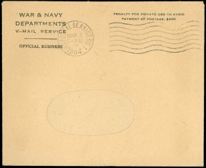 MAR 3, 1944 US POSTAL SERVICE Cds, APO 887, WAR & NAVY V-MAIL Cover W Contents!