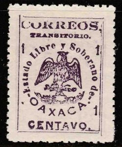 MEXICO 414Var, 1¢ OAXACA TRANSITORIO, MISSING #1 AT LL. UNUSED, H OG. VF (1167)