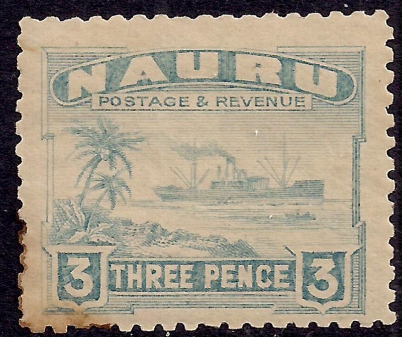 Nauru 1924 – 28 KGV 3d Century Freighter MM Toned on rear SG 31a ( F699 )