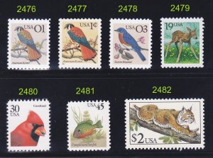 US 2476-2482 MNH OG 1990-95 Flora and Fauna Full 7 Stamp Set Very Fine