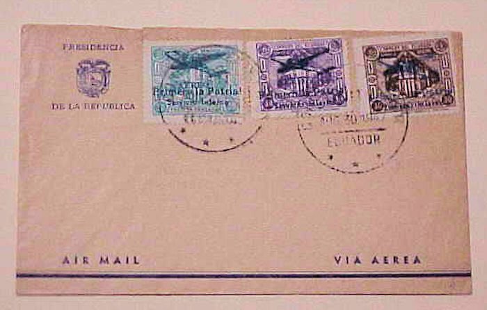 ECUADOR UNLISTED OVERPRINTS in BLUE NOT BLACK on 2 DIFF. 1947 AUG 30 QUITO