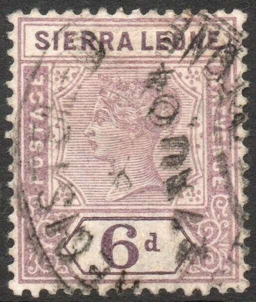 SIERRA LEONE-1897 6d Dull Mauve Sg 49 GOOD USED V42946