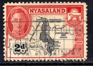 Nyasaland 1945 KGV1 2d Black & Scarlet Used SG 147 ( B1312 )