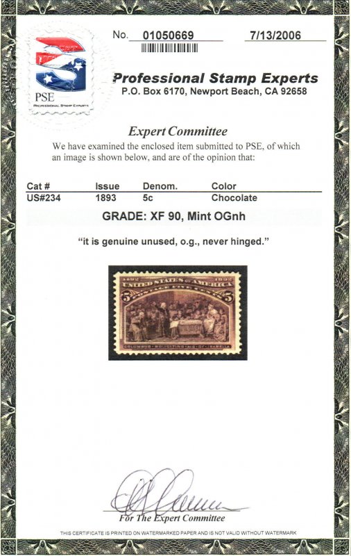 MALACK 234 XF OG NH, w/PSE (GRADED 90 (07/06)) CERT,..MORE.. gg2801