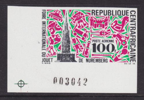 Central African Republic Sc C74 MNH. 1969 100f Toy Fair, imperf sheet corner, VF