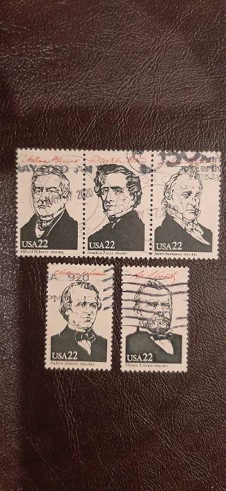 US Scott # 2217d,e,f,h,i; Five used 22c Presidents, 1986; VF centering; off pap