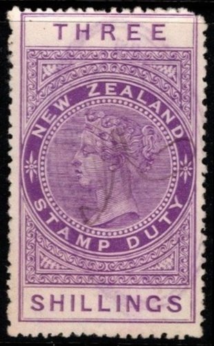 1882 New Zealand Revenue Queen Victoria Stamp Duty Three Shillings Used