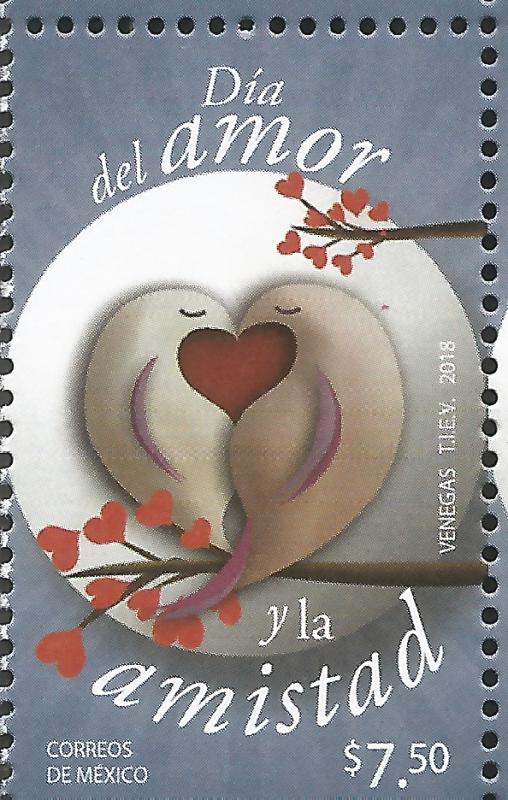 J) 2018 MEXICO, DAY OF LOVE AND FRIENDSHIP, DOVE AND HEART, MNH