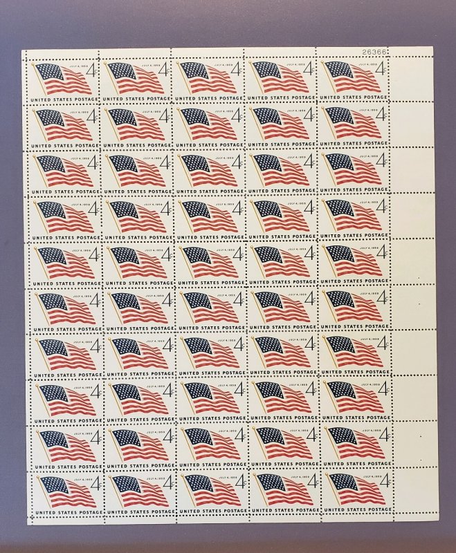 1132, 49 Star US Flag, Mint Sheet, CV $18.50