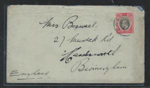 SOUTHERN NIGERIA  (P2709B) 1906   KE 1D COVER FROM VILLAGE TO ENGLAND