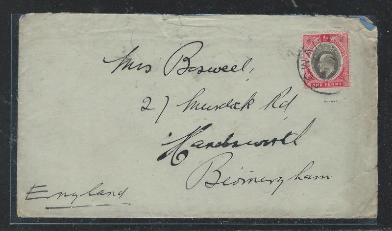 SOUTHERN NIGERIA  (P2709B) 1906   KE 1D COVER FROM VILLAGE TO ENGLAND