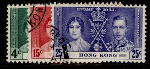 HONG KONG SG137-139, CORONATION set, FINE USED. Cat £15.