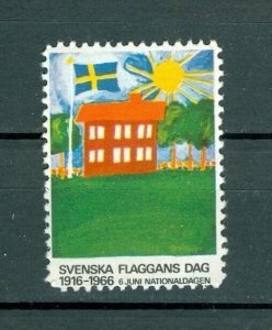 Sweden. Poster Stamp  Mnh 1966.  Flag National Day June 6. 1916-1966. Sun, House