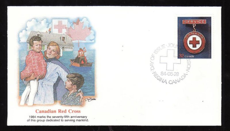 Canada-Sc#1013-stamp on Fleetwood FDC-Canadian Red Cross-1984-colourful cachet