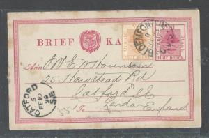 ORANGE FREE STATE (P2408B) 1/2D PSC UPRATED 1/2D TO ENGLAND WITH MSG