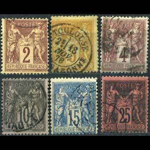 FRANCE 1877 - Scott# 88-93 Goddesses 2-25c Used