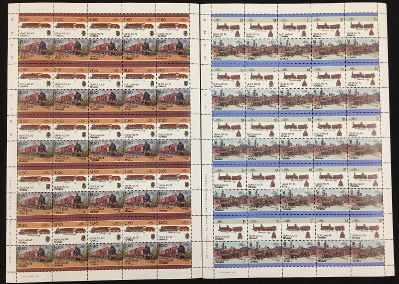 TUVALU TRAINS Sheets x 20 MNH(1000 Stamps) )BLK42