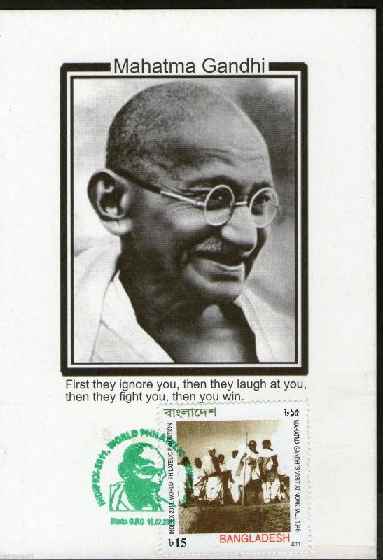 Bangladesh 2011 Mahatma Gandhi of India at Noakhali INDIPEX Issued Max Card 8000