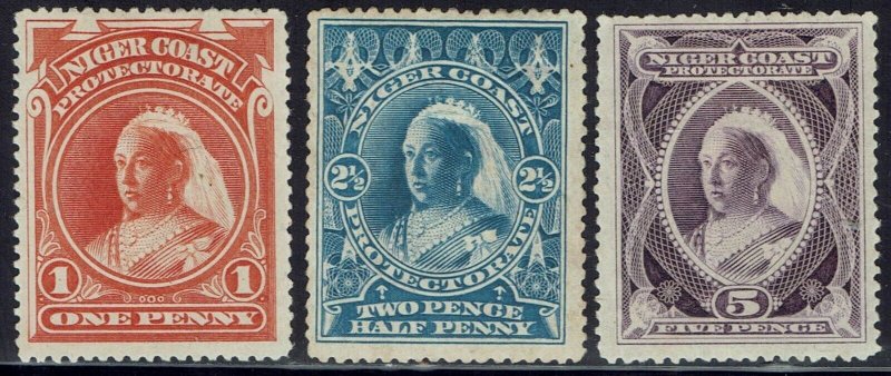 NIGER COAST 1894 QV 1D 2½D AND 5D NO WMK PERF 14½ - 15