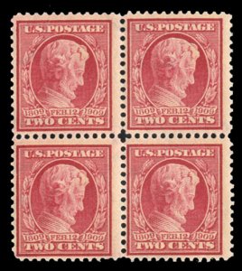 United States, 1904-9 #367 Cat$38+ (as singles), 1909 2c carmine, block of fo...