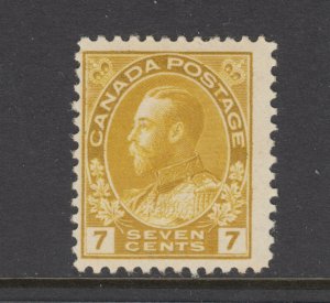 Canada Sc 113 MLH. 1912 7c yellow ocher Admiral, usual centering, Fine