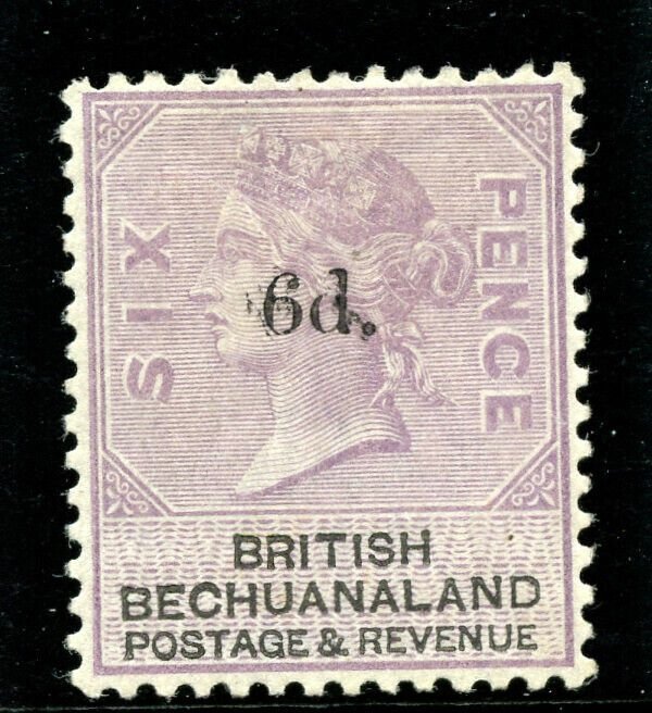 Bechuanaland 1888 QV 6d on 6d lilac & black (black ovpt) MLH. SG 26. Sc 24.