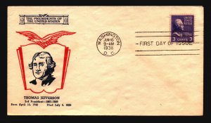 US SC# 807 FDC / Nice Bi Color Cachet  - L4224