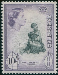 Swaziland 1956 10s black & deep lilac SG63 unused