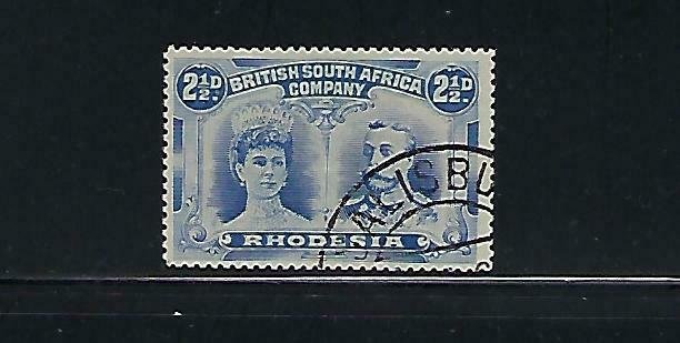 RHODESIA SCOTT #104b 1910 DOUBLE HEAD 2 1/2d  PERF 15- USED (SALISBURY CANCEL) 