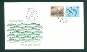 Norway. 1977 FDC. Cachet. Fishermen And Boats, Hooks, Fish.  Sc# 695-96-97