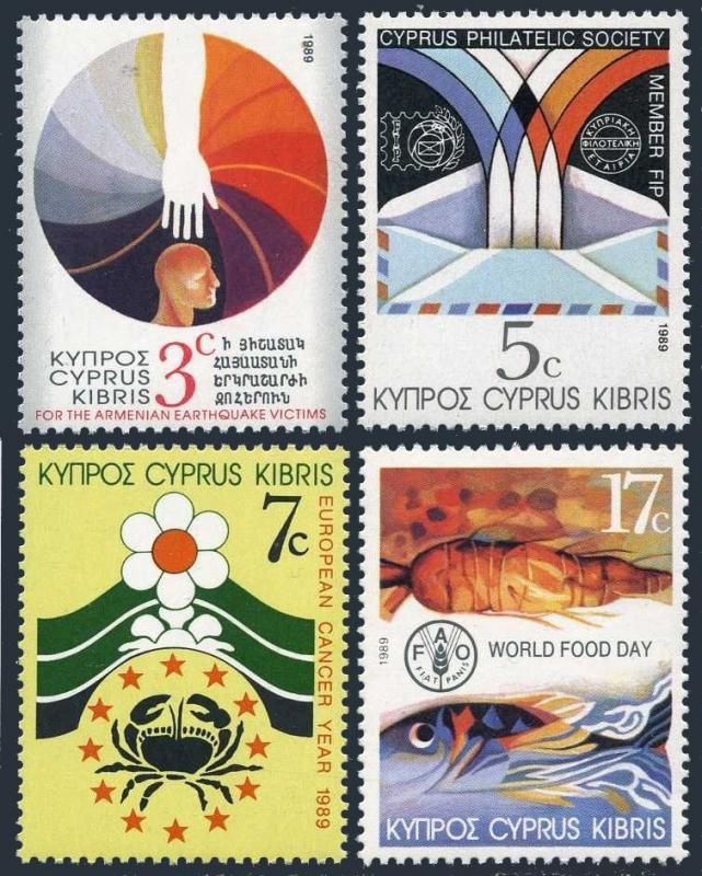 Cyprus 733-736,MNH.Michel 726-729. Armenian Earthquake,Cancer Year,FAO,Food Day,