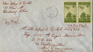 United States Ohio Hudson 1948 machine  3c Iwo Jima (2) Air Mail to A.P.O. 24...