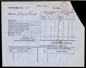 Tasmania Postal Receipt (1872) From Brighton, Tasmania Post Office M