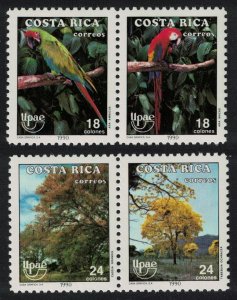 Costa Rica Macaw Birds Trees Natural World UPAEP 4v pairs 1990 MNH