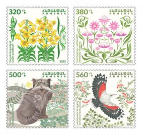 Armenia 2022 MNH** Mi 1296-1299 Flora and Fauna Lilium Astrantia Pallas's cat