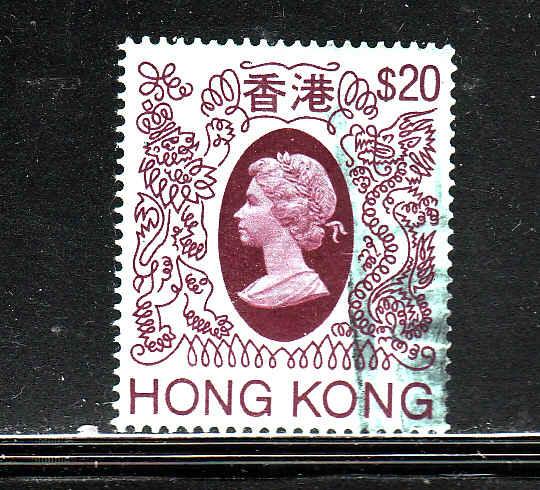 Hong Kong-Sc #402-used-$20 lt blue & lake-1982-QEII-