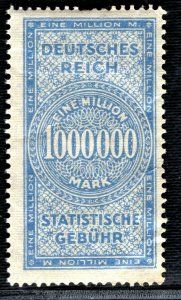 GERMANY Revenue Stamp 1,000,000 Mark *Statistische gebühr* Mint MM GR2WHITE14