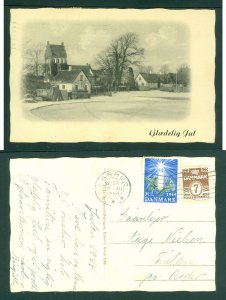 Denmark. 1944 Christmas Card. Seal + 7 Ore. Aarhus. Town & Church.Adr:Funder.