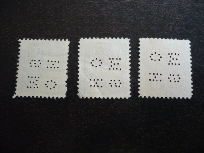 Stamps - Canada - Scott# 249,252,254 - Used Part Set of 3 Stamps Perfin