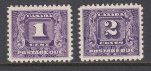 Canada Sc J6, J7 MLH. 1930-32 1c & 2c dark violet Postage Dues, fresh, VLH, VF