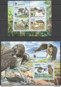 2013 Guinea Wwf Birds Of Prey Fauna #9865-9868+Bl2241 ** Nw0566