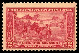 US Sc 618 F-VF/MNH - 1925 2¢ Carmine Red - Lexington-Concord Issue