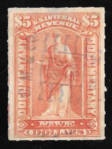 R175 5 Dollars SUPER CANCEL Documentary Stamps used VF