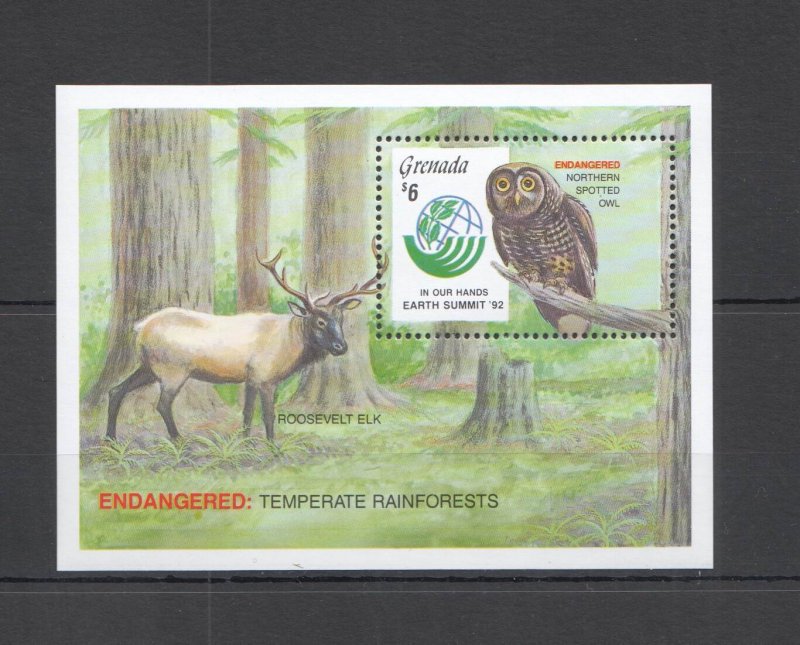 L0141 1992 Grenada Endangered Fauna Rainforests Animals Birds Owls Bl Mnh