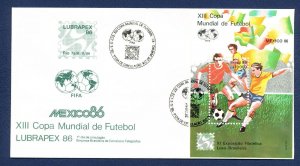 BRAZIL - 2042 - VF FDC - World Cup Soccer, LUBRAPEX 1986  ---c