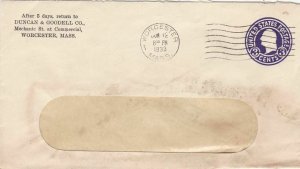 U.S. DUNCAN & GOODELL CO.Mechanic st,Worcester,Mass 1933 Pre Paid Cover Rf 47744