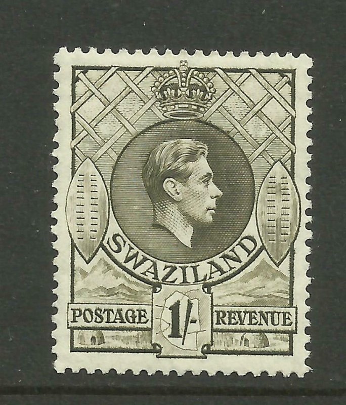 SWAZILAND 1938/54 Sg 35, 1/- Brown Olive perf 13.5x13, Mounted Mint. {Box 5-17} 