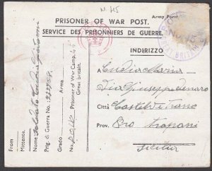 GB 1945 POW Postcard ex Camp 45 Trumpington Camp to Italy...................N138