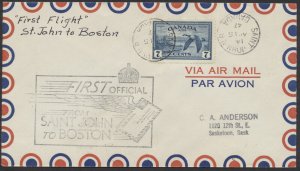 1947 Canada Flight Cover St John NB to USA Boston #4711b